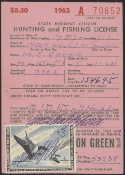 Picture of RW30 1963 Duck Stamp  Used on WA License F-VF