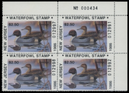 Picture of 1986 New Jersey Duck Stamps. Plate Block of 4