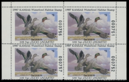 Picture of 1987 Kansas Duck Stamp - First of State. Plate Block of 4