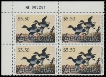 Picture of 1988 Georgia Duck Stamps. Plate Block of 4