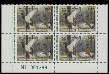 Picture of 1985 Arkansas Duck Stamps. Plate Block of 4